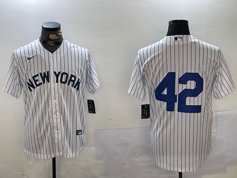 Men New York Yankees #42 No Name White Stripe Fashion Nike 2024 MLB Jersey style 1->new york yankees->MLB Jersey